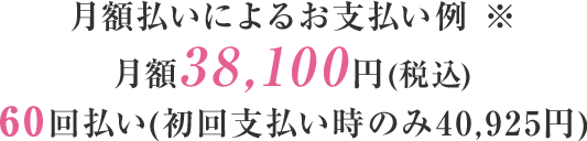 月額払いによるお支払い例 ※月額37,400円(税込)60回払い(初回支払い時のみ40,610円)